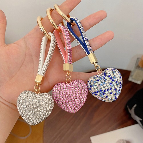 Pendant Keychain Bag Keyring Key Chain Charm Heart Crystal Rhinestone Handbag UK - Picture 1 of 21