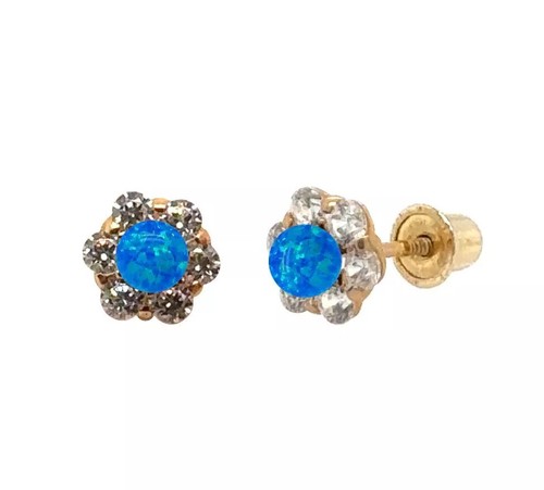 14k Yellow Gold Opal Stud Screw Back Earrings with CZ Stones All Colors Gift - Picture 12 of 22
