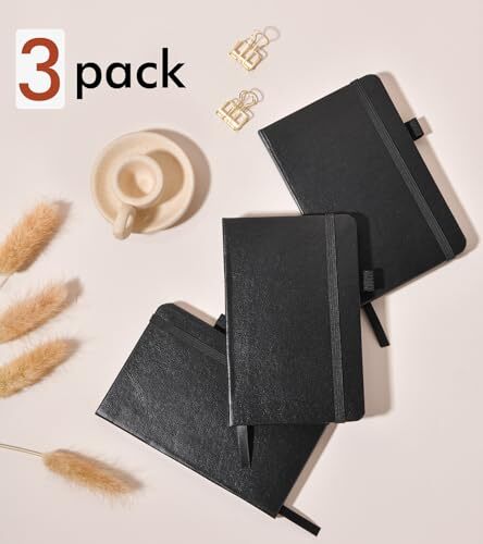 3 Pack Pocket Small Notebook Journals for Women Men, 480 Lined Pages A6 N-Black - Picture 6 of 7