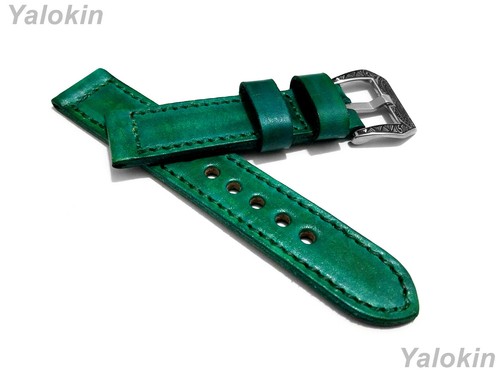 Green Brushed 18mm-25mm Double Stitched Leather Band Strap for Watches - Picture 6 of 9