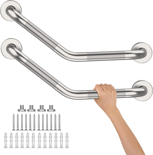 16 Inch Angled Shower Grab Bar, 2 Pack anti Slip Satin Brushed Nickel Bathroom