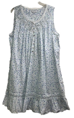 Eileen West Gr. XL weiß Baumwolle mit blauen Blumen Nachthemd ärmellos Rundhals PO