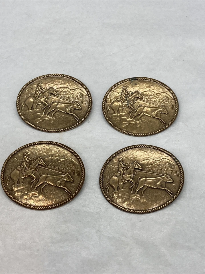 4 шт винтажные латунные завязки на булавки занавески ковбойские 1-7/8 дюйма x 1-1/2 дюйма овальные - Изображение 4 из 4