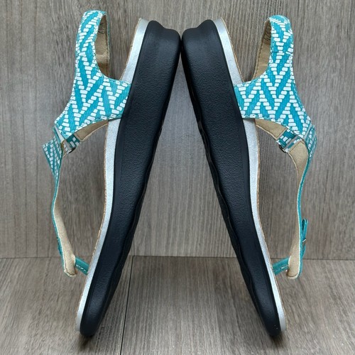 SAS Sandals Womens 6.5M Marina T-Strap Herringbone Ankle Strap Leather Blue - Picture 8 of 12