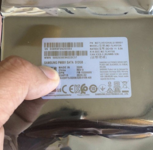 Samsung 512GB SSD 2.5" PM881 MZ-7LH512A Genuine Solid State MZ7LH512HALU-000D1 - Afbeelding 1 van 4