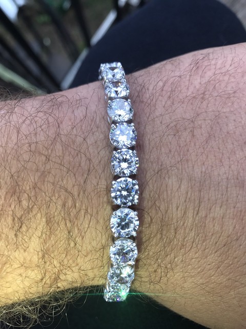 Mens 35ct Lab Diamond Single Row Tennis Bracelet Solid 925 Sterling Silver 7mm