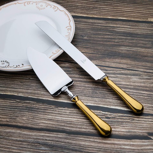 2 Piece Wedding Cake Knife and Server Set,Gold 18/10 Stainless Steel Dessert ... - Picture 6 of 7