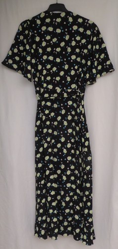 LADIES MARKS AND SPENCER BLACK & YELLOW FLORAL V NECK WRAP MIDI DRESS SIZE 12 - Picture 4 of 6
