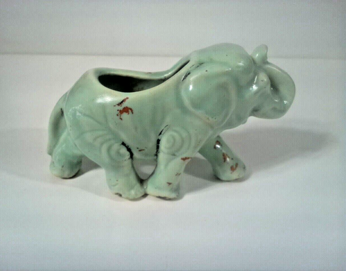 Ceramic Green Elephant Planter Circus Dynamic Pose 5" Long Vintage MCM - Picture 3 of 7