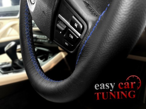 Für Mazda 2 DE/DH 2007-2014 schwarz Echtleder Lenkradabdeckung blau - Bild 1 von 8