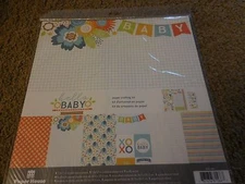 Scrapbooking Crafts 12X12 Paper House Kit Hello Baby Boy Blue Flowers Stripes