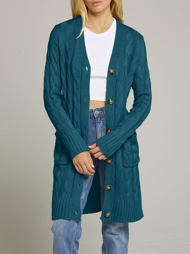 Women'S 2024 Long Sleeve Cable Knit Long Cardigan Open Front Button Sweater Oute - Picture 8 of 12