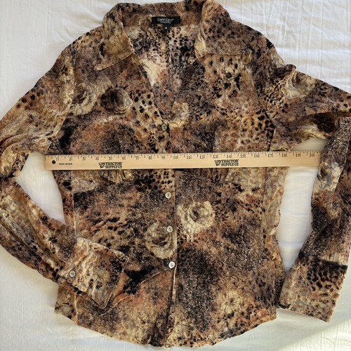 Camisa Top Karen Kane Floral Leopardo Malla Semi Transparente Terroso Otoño Hada Boho Y2K M - Imagen 12 de 17