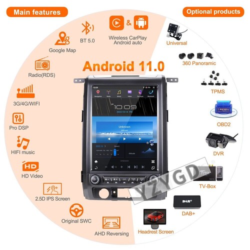 Pantalla receptora de radio de coche estéreo Android CarPlay 64 GB para Ford F150 2009-2012 - Imagen 2 de 7