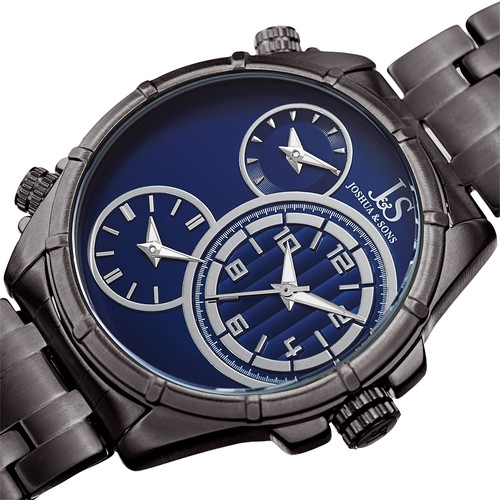 Men's Joshua & Sons JX128GNBU Triple Time Zone Stainless Steel Bracelet Watch - Picture 3 of 7