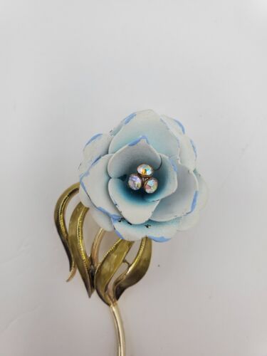 Vintage Schmuck Brosche Anstecknadel Coro signiert Trachten Nachlass Accessoire Damen blaue Rose - Bild 3 von 13