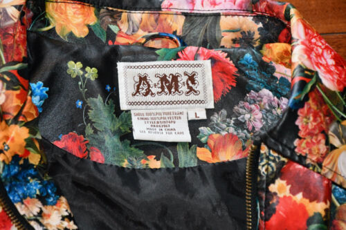 AMI Blooming Floral Print Faux Leather Jacket Size L Vibrant - Picture 3 of 7