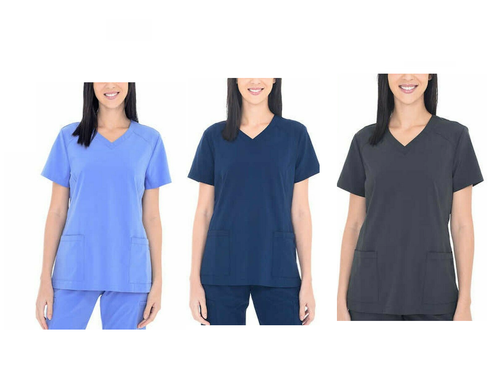 Blusa Médica Mujer BT Supply Co Cuello en V Azul/Azul Oscuro/Gris Elige Color y Talla - Imagen 5 de 8