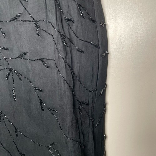 Silk Chiffon Beaded Vintage Black formal dress lined, Petites L - Picture 5 of 7