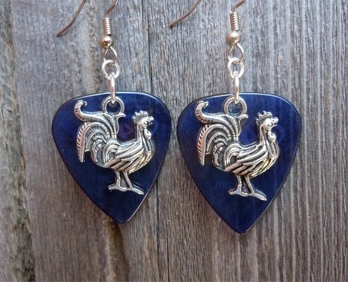 Rooster Charm Guitar Pick Earrings - Pick Your Color - Picture 5 of 24