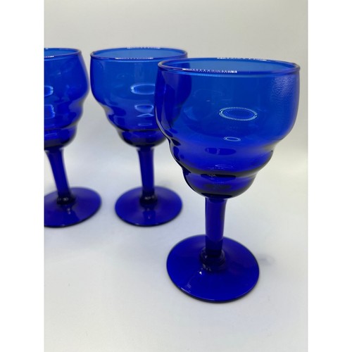 Juego de cuatro (4) vasos cordiales/licor estilo Art Deco azul cobalto vintage - Imagen 3 de 7