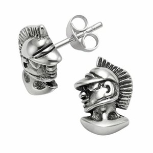 SE1065 Small Oxidized Sterling Silver Horse Head in Horseshoe Stud Earrings