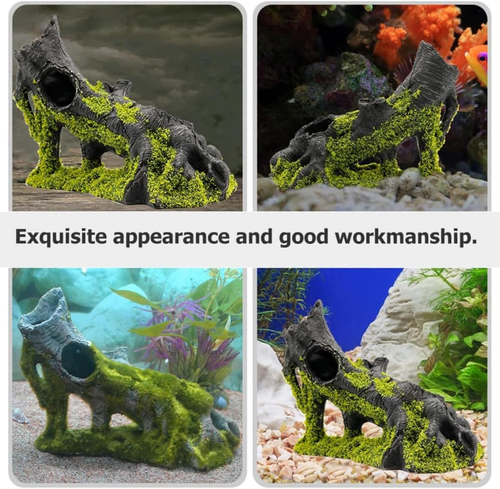 Aquarium Resin Sunken Wood Ornament 8.66X4.72X6.1In Moss Flocking Decoration wit - Picture 9 of 12