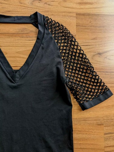 Venus Women's Black Mesh Top Shirt Sexy Rock Goth Punk V Neck Size M C1 - Imagen 3 de 7