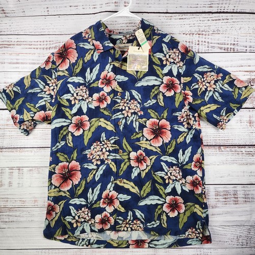 NWT Tommy Bahama Silk Shirt L Garden of Hope Courage Floral Blue Original Fit