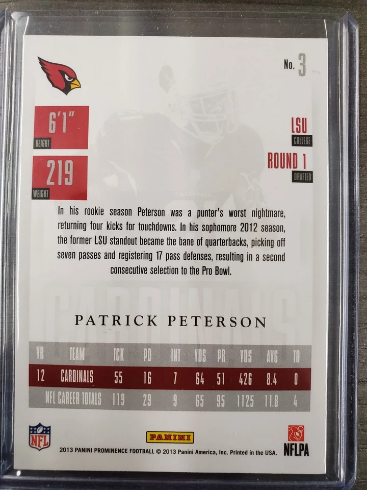 2013 Panini Prominence Patrick Peterson #3 - Image 2 of 2