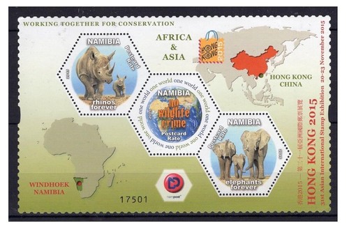 Namibia 2014 Rhino Elephant Odd Shaped Hexagonal Stamps Miniature Sheet Unique - Afbeelding 1 van 3