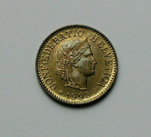 1993 SWITZERLAND Swiss Coin - 5 Rappen - AU++ toned-lustre - Bild 1 von 2