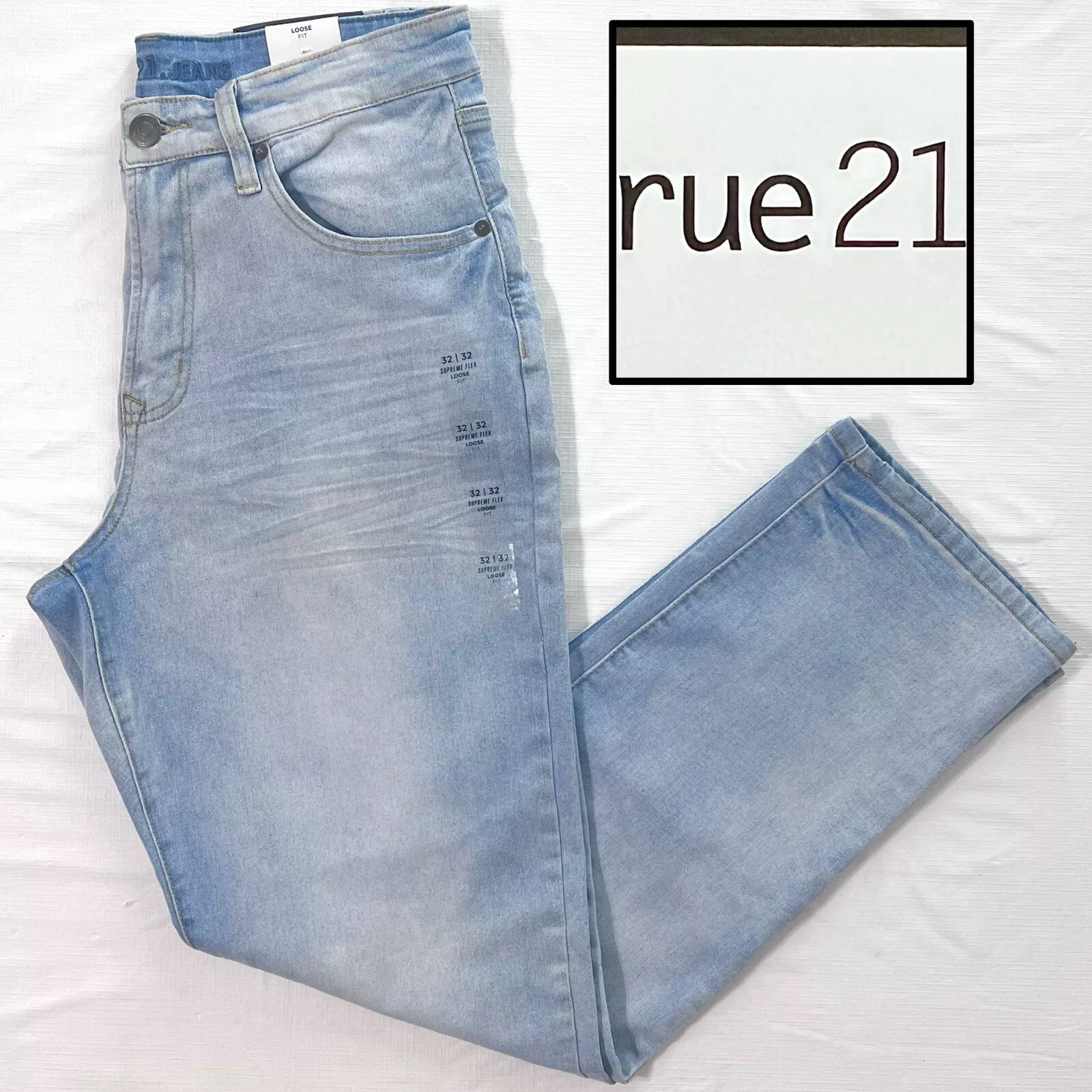 Pantalon jean homme Supreme Flex taille 32x32 neuf avec étiquette RUE21, coupe ample, délavé léger