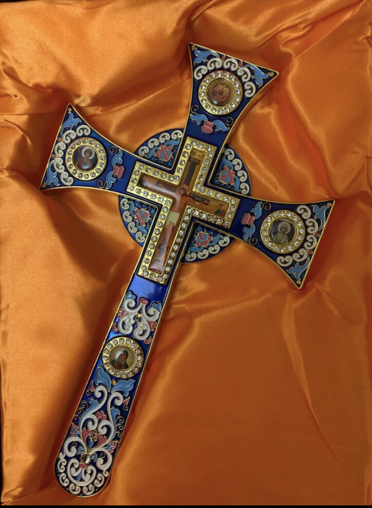 Orthodox Christian Prist blessing enamel big cross