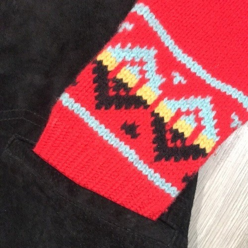 Pendleton Aztec Red Lambs Wool Knit & Black Suede Snap Front Jacket size M - Picture 4 of 8