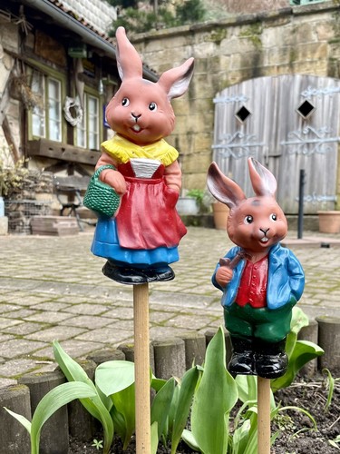 Altes ELA Osterhasen Paar Mann und Frau aus Gummi, Vintage Unbenutzt OVP