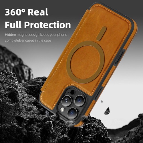 Custodia magnetica per iPhone 16 15 14 Pro Max 16E 13 Magsafe flip cover in pelle - Foto 9 di 18