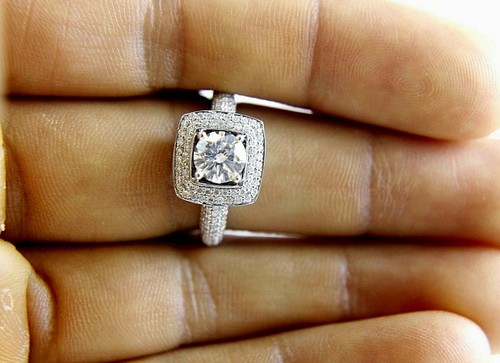 Natural Round Diamond Square Solitaire Halo Ring 14k White Gold 2.15Ct GIA - Picture 4 of 9