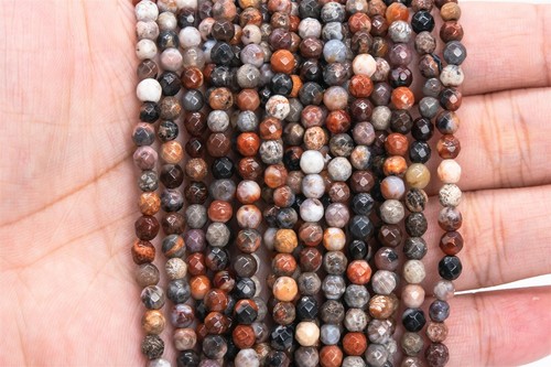 4MM Natural Multicolor Coral Fossil Jasper Grade AAA Facted Round Loose Beads - Picture 3 of 4