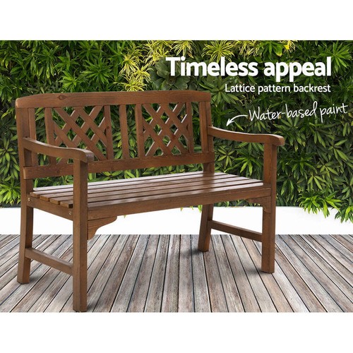Gardeon Outdoor Garden Bench Wooden Chair 2 Seat Patio Furniture Lounge Natural - Picture 6 of 11