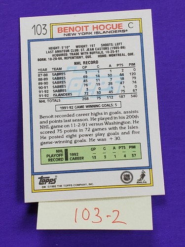 1992-93 TOPPS HOCKEY TRADING CARDS 1-130 YOU PICK 50% OFF 2 + - Picture 297 of 371