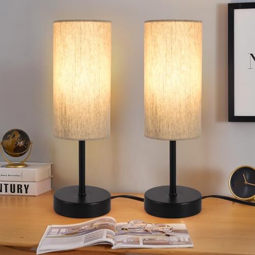 2 Pack Small Table Lamps for Bedroom, Bedside Lamps for 2 Pack Beige-Black - Picture 1 of 7