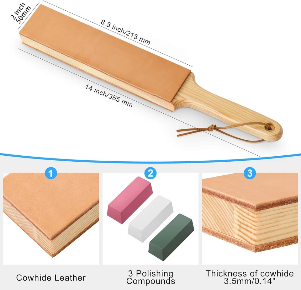 ANGERSTONE Doble Lado Correa de Cuero para Afilar Cuchillos - 14"X 2" Stropping Bl Foto 2 de 4