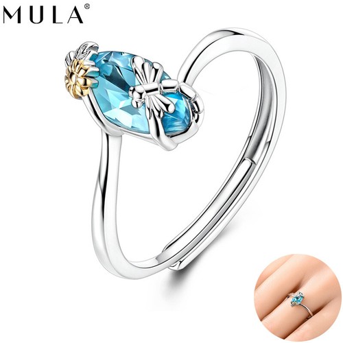 MULA 925 Sterling Silber Dragonfly Sonnenblumenring Blau AAA CZ Frauen Schmuck - Picture 1 of 6