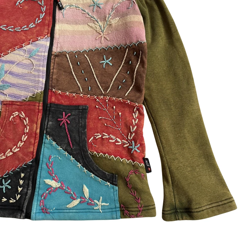 Sudadera con Capucha Para Mujer Vintage Y2K Avant Garde Patchwork Miz Elf Caqui Talla S Foto 3 de 4