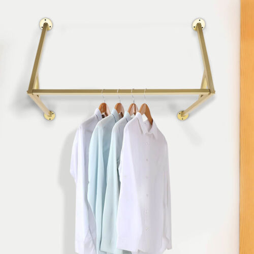 Modern Gold Metal Hanging Garment Clothing Rack Wall Mounted Shelves Organiser - Picture 1 of 14