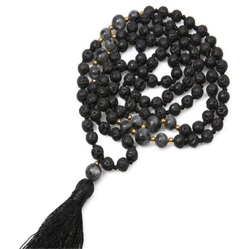 6mm Natural black volcanic Necklace 108 Buddha Beads Bracelet Men's mala - Bild 3 von 5