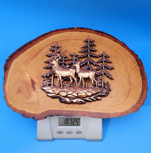 VTG 1960s Wood Slice Bark Rim Copper Tone 3D Deer Scene Niagara Falls-Canada - Picture 14 of 14