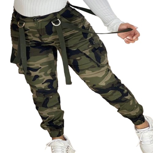 Womens Camo Multi Pockets Joggers Cargo Pants Ladies Casual Sport Long Trousers - Picture 9 of 17