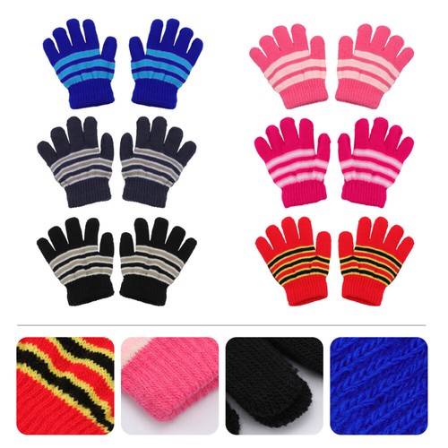 6 Pairs Toddler Striped Gloves Winter Knitted Gloves Full Fingers Gloves - Picture 8 of 12